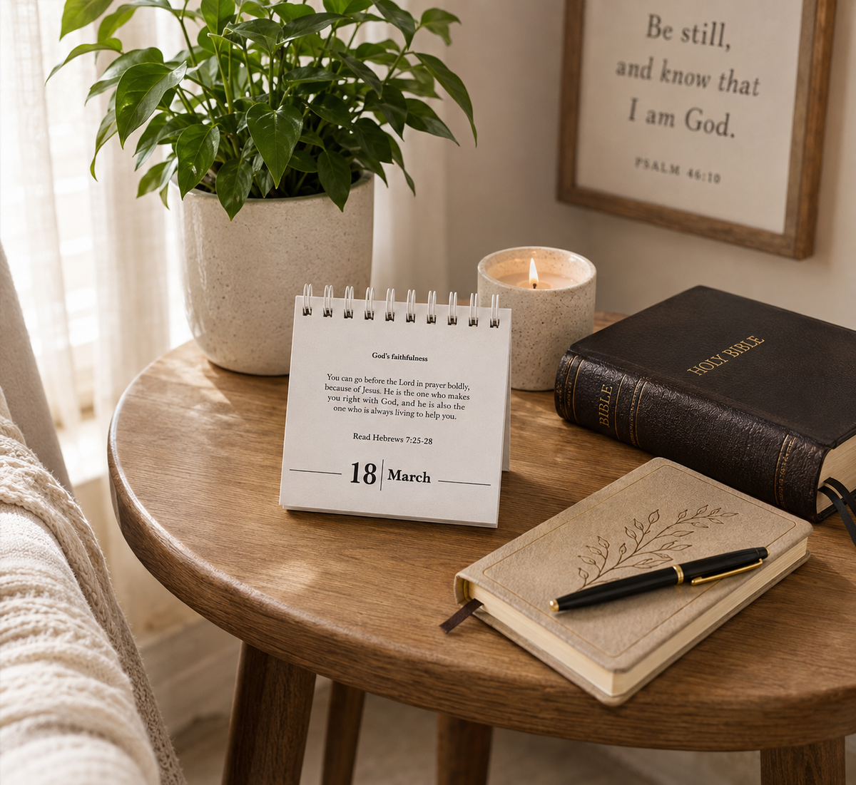 prayer nook featuring the Perpetual Prayer A Day Calendar