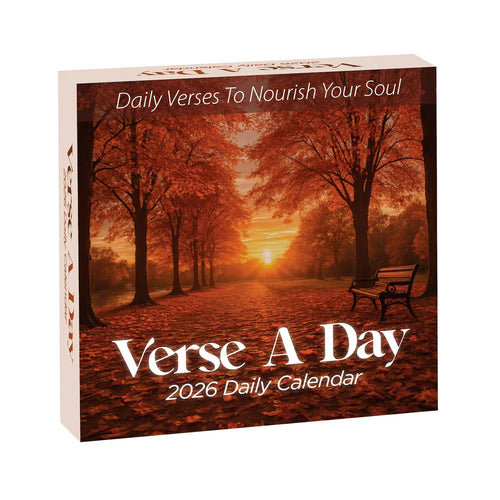 The 2026 A Verse A Day Calendar by HannahFaithstore features mindful verses and a cover with a park bench and autumn sunset—an ideal daily inspiration and mindfulness gift.