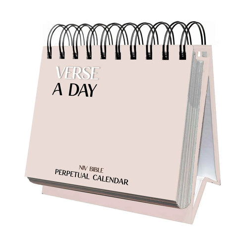 The HannahFaithstore Religious Perpetual Calendar is a spiral-bound desk calendar with a pale pink cover, featuring inspirational daily verses for motivation.